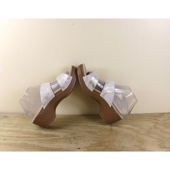 Dansko Sandals Womens 9 White Metallic God lSophie Leather 39 Wooden Heel - Picture 4 of 7